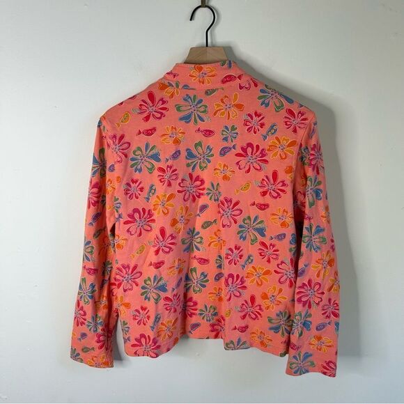Fresh Produce Bomber Jacket Peach and Pink Floral size Medium Cotton USA made - Picture 7 of 9